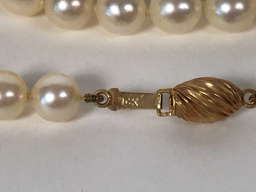 Long Pearl Necklace With 14K Gold Clasp 34'L [Photo 8]