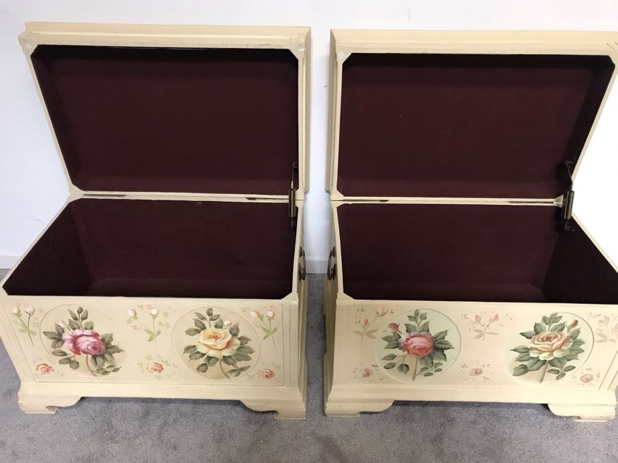 Pair Of Hand Painted Shabby Chic Trunks Chests 24W X 16D X 16H [Photo 8]