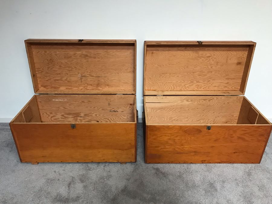 Pair Of Handmade Wooden Trunks Chests 31W X 16D X 16H [Photo 6]