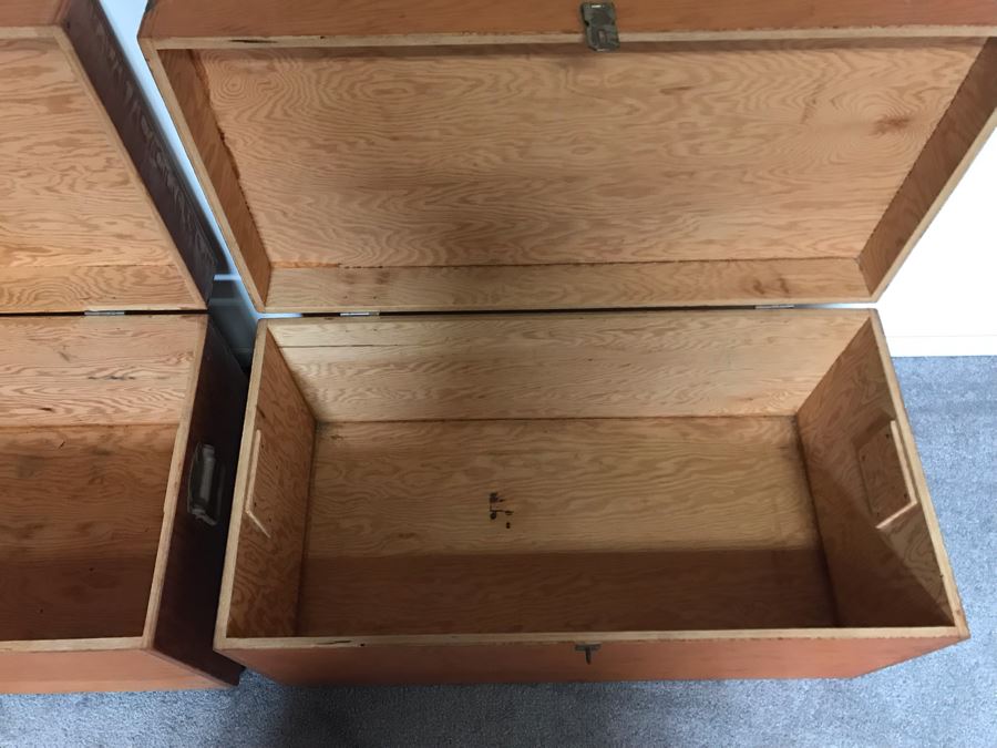 Pair Of Handmade Wooden Trunks Chests 31W X 16D X 16H [Photo 8]