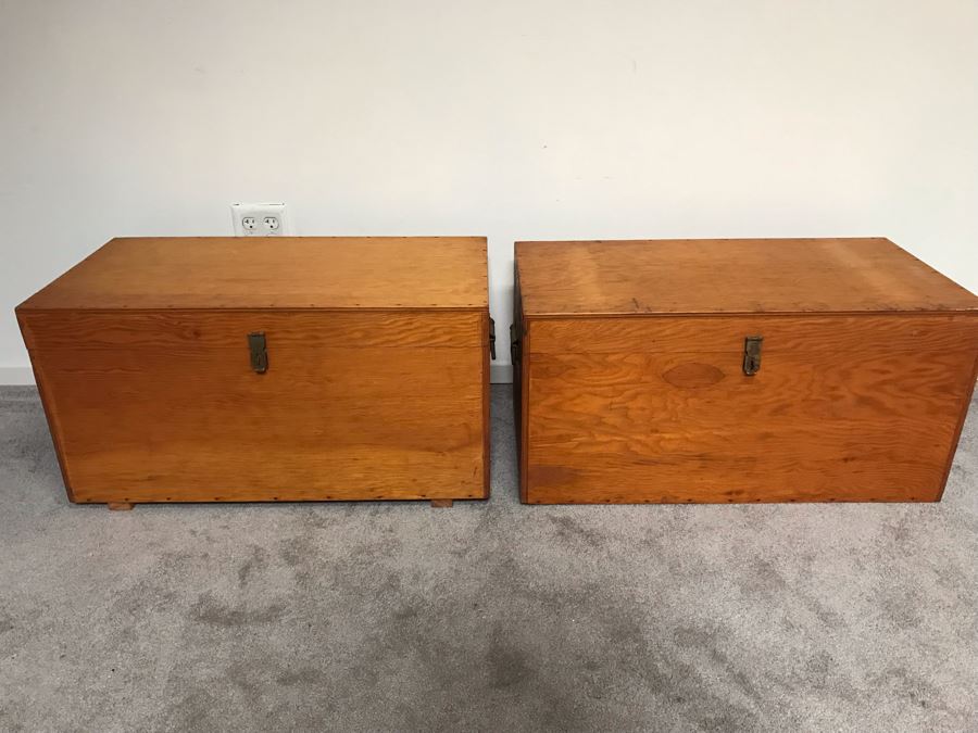 Pair Of Handmade Wooden Trunks Chests 31W X 16D X 16H