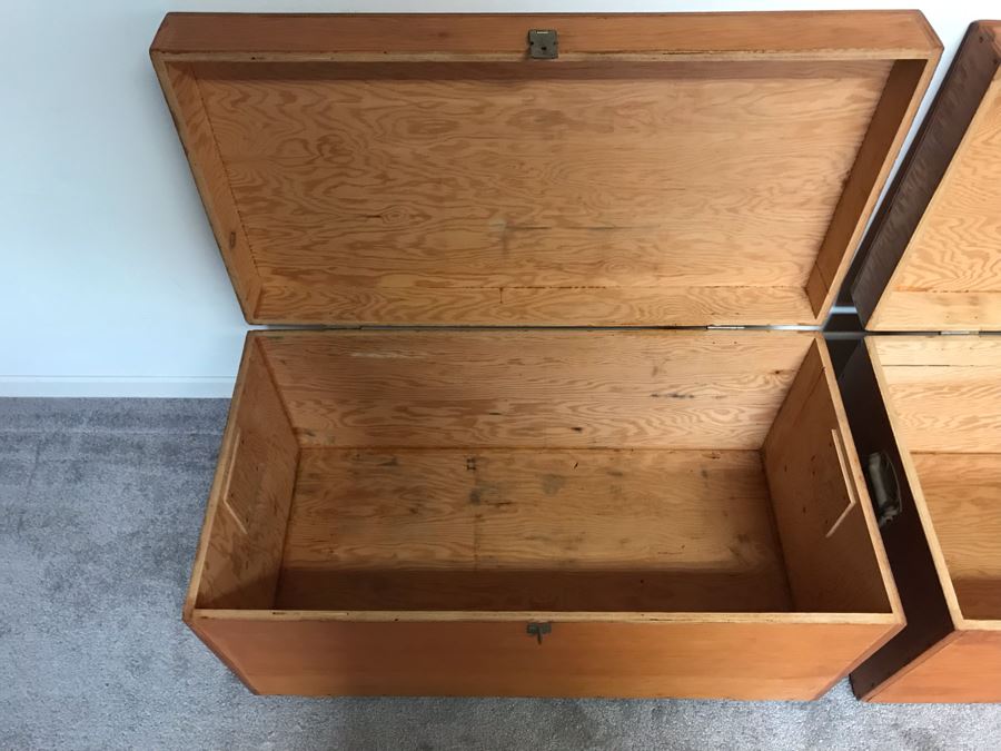 Pair Of Handmade Wooden Trunks Chests 31W X 16D X 16H [Photo 7]