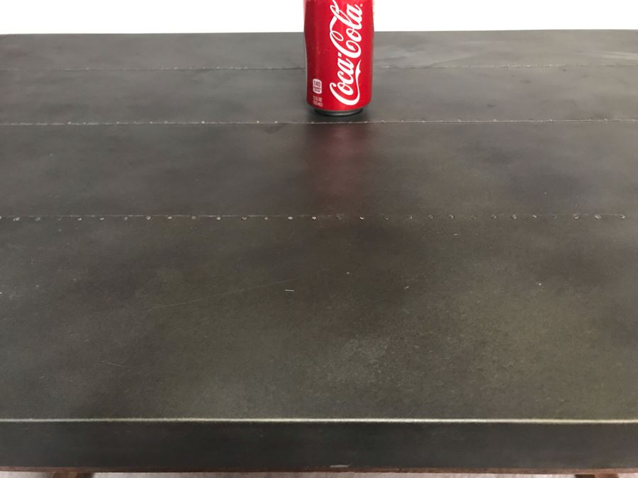 Crate & Barrel Metal Wrapped Top Wooden Industrial Bar Height Table 52W X 26D X 36H [Photo 4]