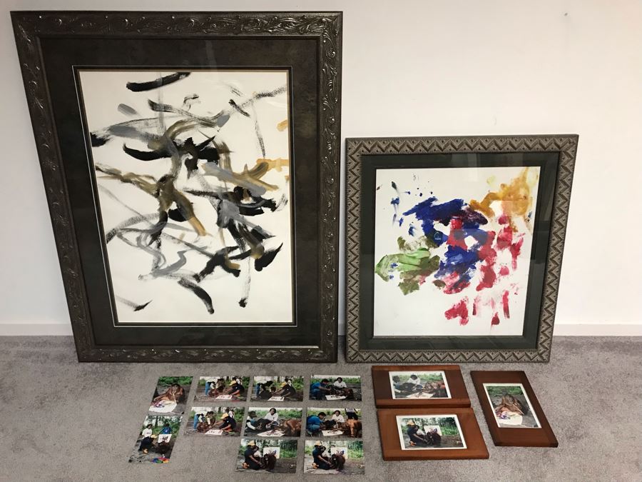 Pair Of Abstract Paintings Painted By Apes With Photographs 25 X 28, 32 X 41 [Photo 2]