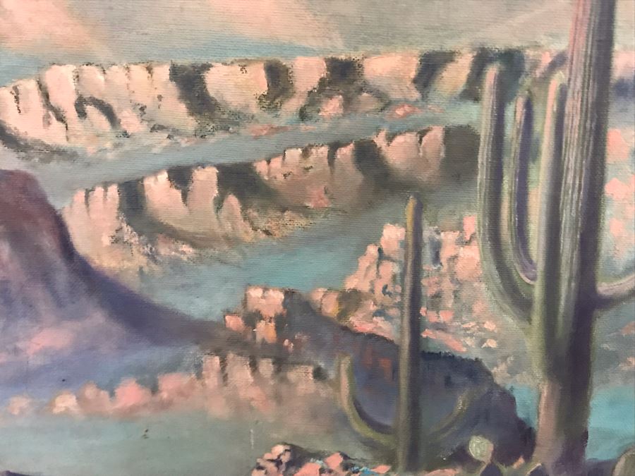 Vintage 1971 Original Plein Air Desert Landscape Painting Signed PeDrachman 24 X 20 [Photo 4]