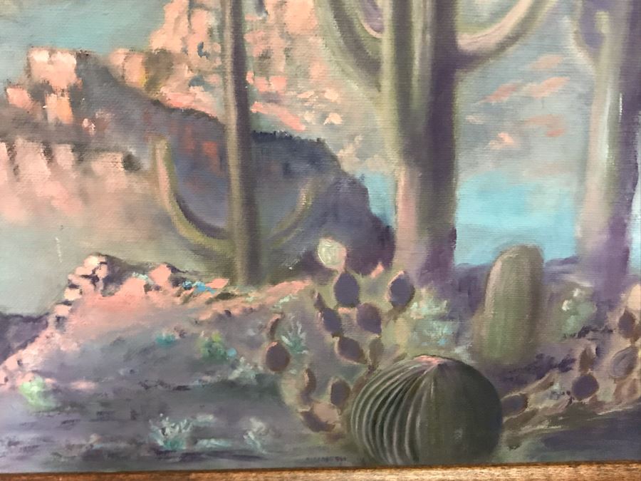 Vintage 1971 Original Plein Air Desert Landscape Painting Signed PeDrachman 24 X 20 [Photo 3]