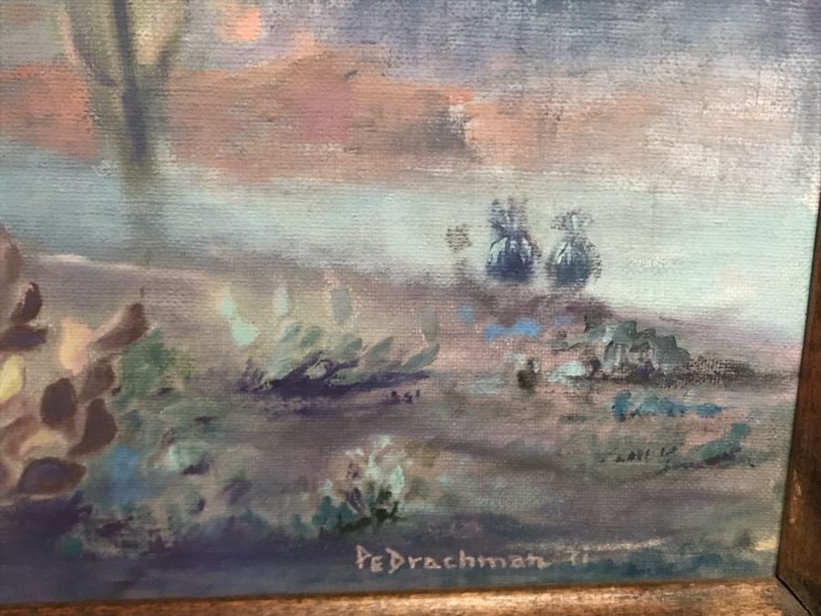 Vintage 1971 Original Plein Air Desert Landscape Painting Signed PeDrachman 24 X 20 [Photo 6]