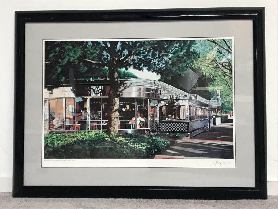 Pencil Hand Signed Limited Edition Print By John Baeder Titled 'Fog City Diner' 32 X 24