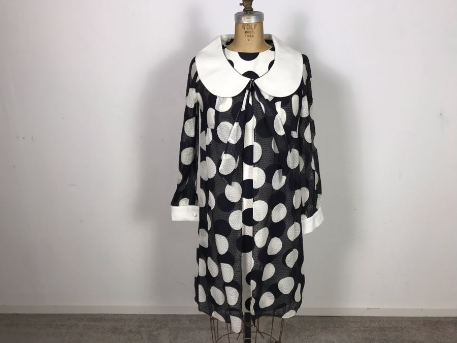 Vintage Mid-Century Black & White Polka Dot Dress With Matching Jacket Size 9 [Photo 6]