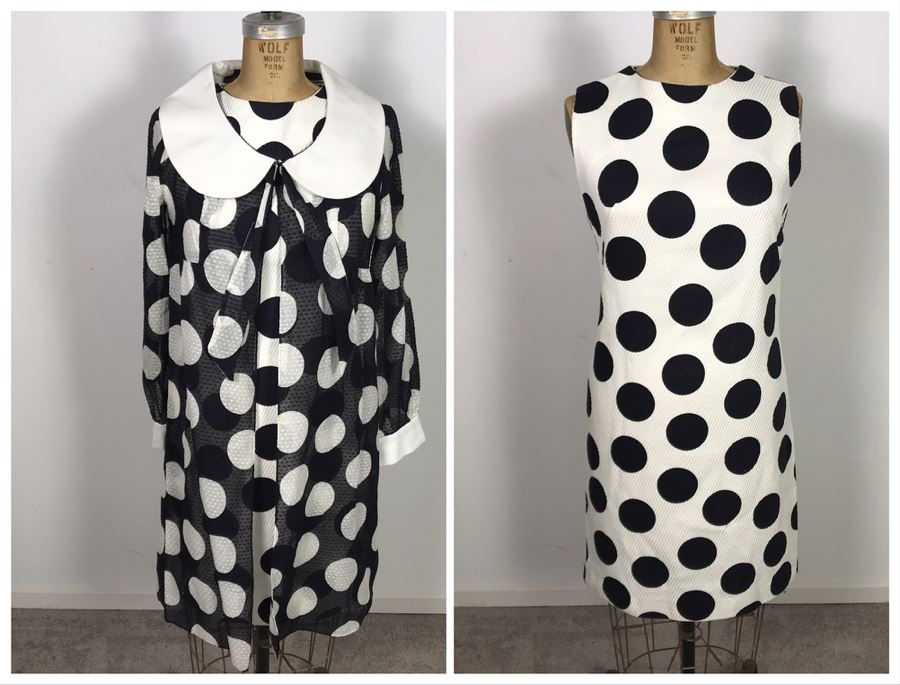 Vintage Mid-Century Black & White Polka Dot Dress With Matching Jacket Size 9 [Photo 1]