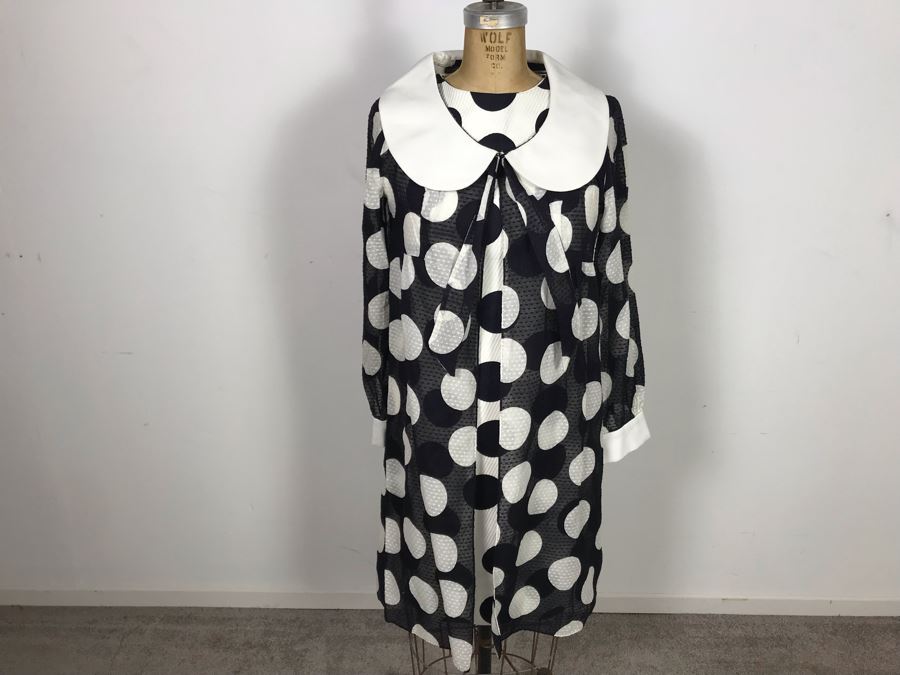 Vintage Mid-Century Black & White Polka Dot Dress With Matching Jacket Size 9 [Photo 3]