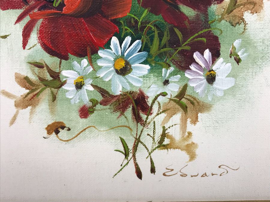 Original Floral Still Life Painting By Edward In Gilt Wooden Frame 13 X 15 [Photo 5]