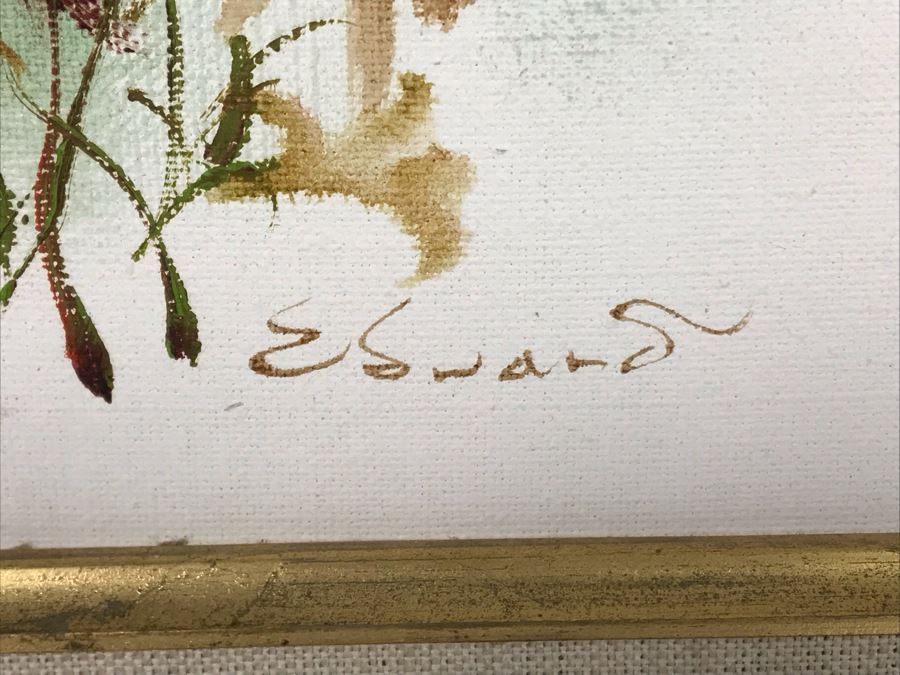 Original Floral Still Life Painting By Edward In Gilt Wooden Frame 13 X 15 [Photo 6]