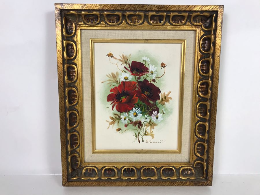 Original Floral Still Life Painting By Edward In Gilt Wooden Frame 13 X 15 [Photo 1]