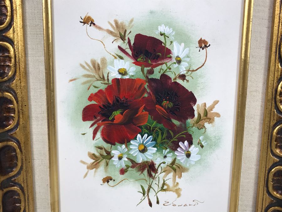 Original Floral Still Life Painting By Edward In Gilt Wooden Frame 13 X 15 [Photo 3]