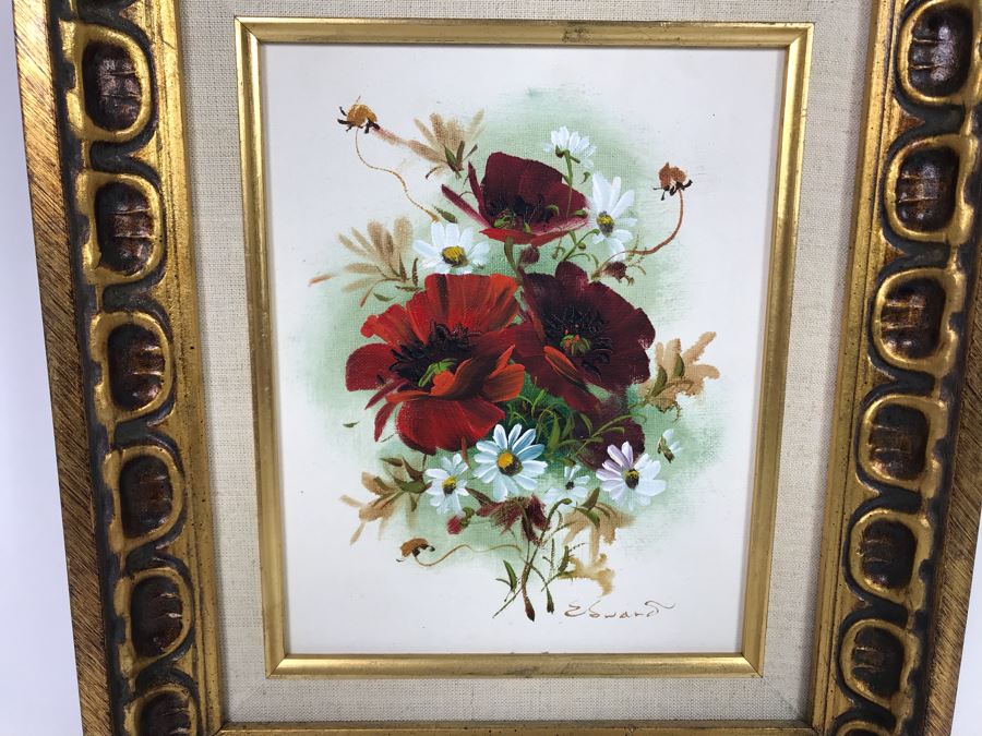 Original Floral Still Life Painting By Edward In Gilt Wooden Frame 13 X 15 [Photo 2]
