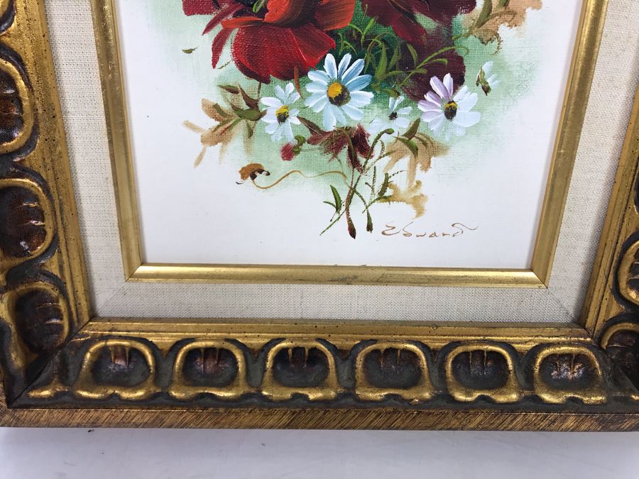 Original Floral Still Life Painting By Edward In Gilt Wooden Frame 13 X 15 [Photo 7]