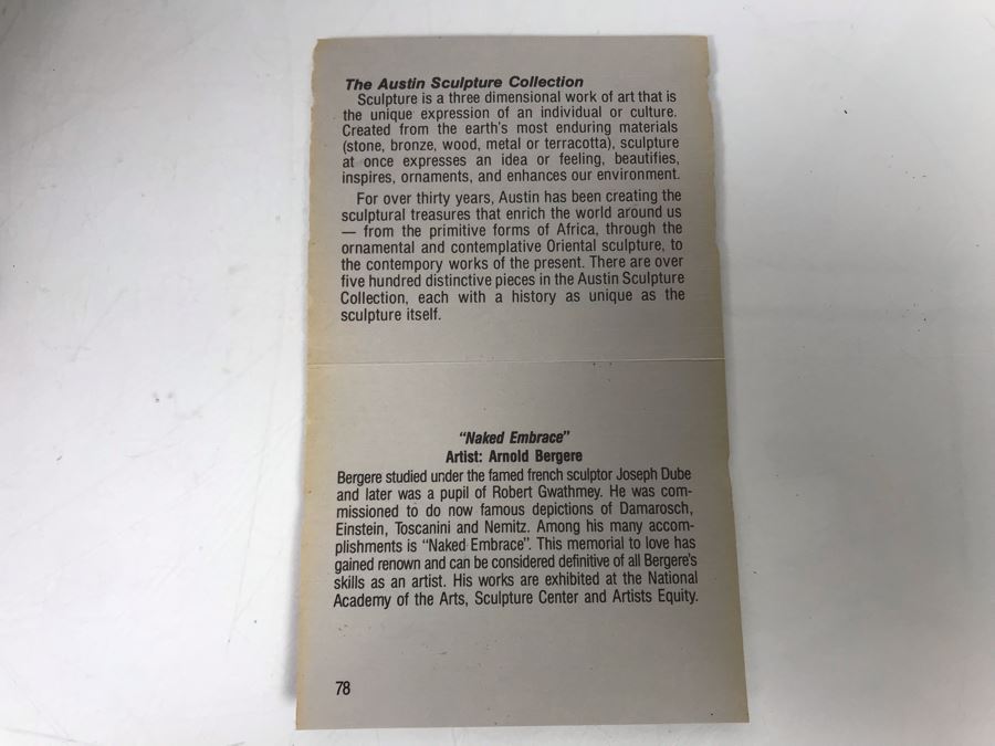 Austin Production Inc Plaster Sculpture In Bronze Finish By Arnold Bergere Titled 'Naked Embrace' Some Paint Chips Shown In Photos 16W X 8D X 13.5H [Photo 15]