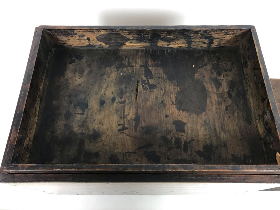 Antique Asian Wooden Tongue And Groove Box With Inner Wooden Removable Tray Writing On Bottom Of Box 13W X 9D X 9H - See Photos  [Photo 9]