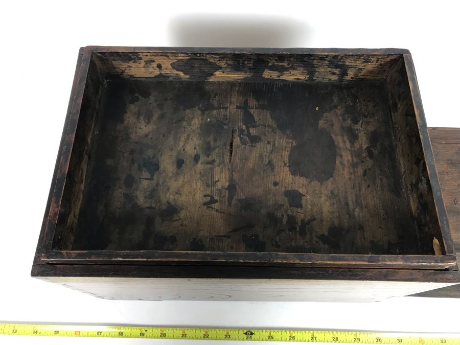 Antique Asian Wooden Tongue And Groove Box With Inner Wooden Removable Tray Writing On Bottom Of Box 13W X 9D X 9H - See Photos  [Photo 10]