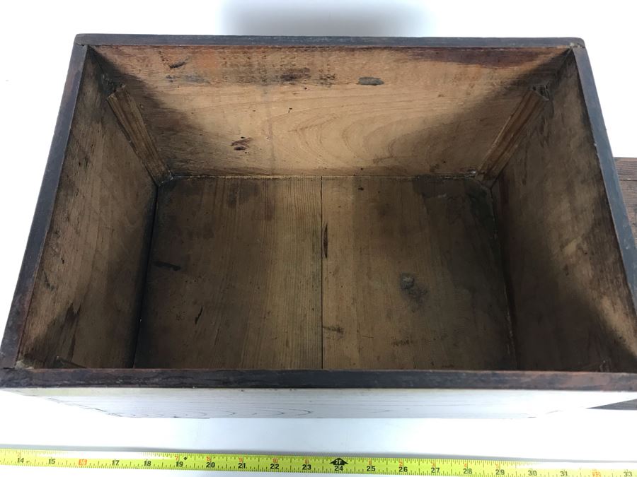 Antique Asian Wooden Tongue And Groove Box With Inner Wooden Removable Tray Writing On Bottom Of Box 13W X 9D X 9H - See Photos  [Photo 12]