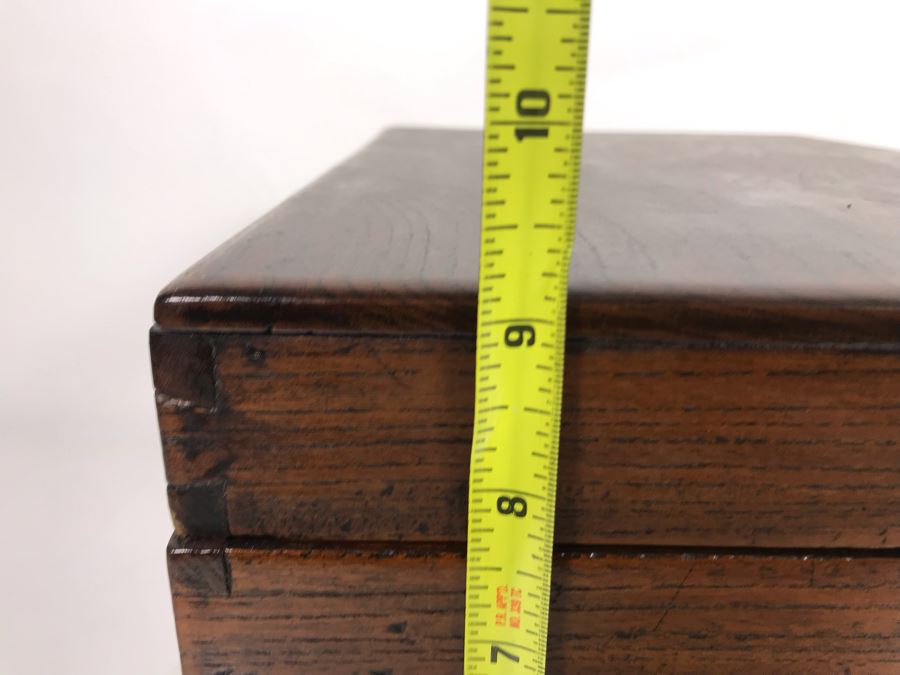Antique Asian Wooden Tongue And Groove Box With Inner Wooden Removable Tray Writing On Bottom Of Box 13W X 9D X 9H - See Photos  [Photo 26]