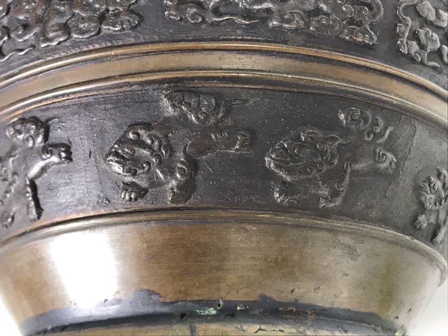 Antique Chinese Bronze Vase Ornately Decorated 9.5H X 8W HEAVY [Photo 11]