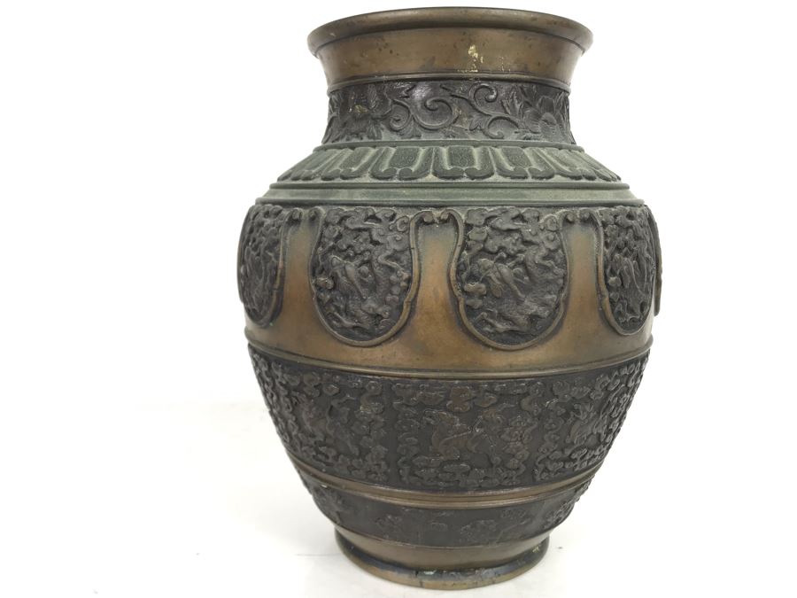 Antique Chinese Bronze Vase Ornately Decorated 9.5H X 8W HEAVY [Photo 20]