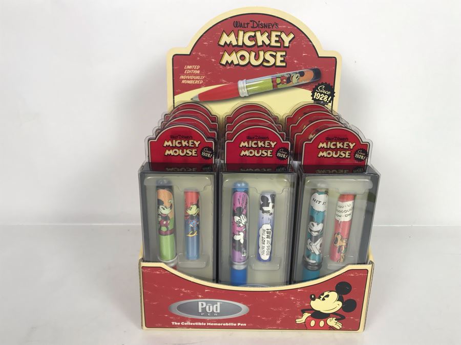New Old Stock Walt Disney's Mickey Mouse Limited Edition Pod Pens - 12 Pens Total With Store Merchandiser [Photo 2]