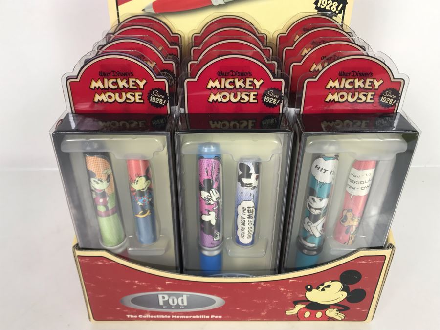New Old Stock Walt Disney's Mickey Mouse Limited Edition Pod Pens - 12 Pens Total With Store Merchandiser [Photo 3]