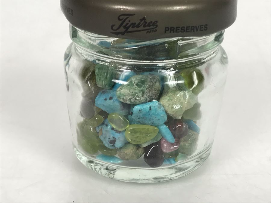 Small Glass Jar Filled With Various Stones Including Turquoise [Photo 1]