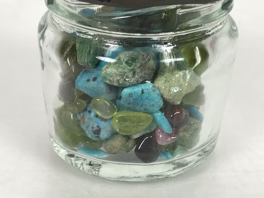 Small Glass Jar Filled With Various Stones Including Turquoise [Photo 2]