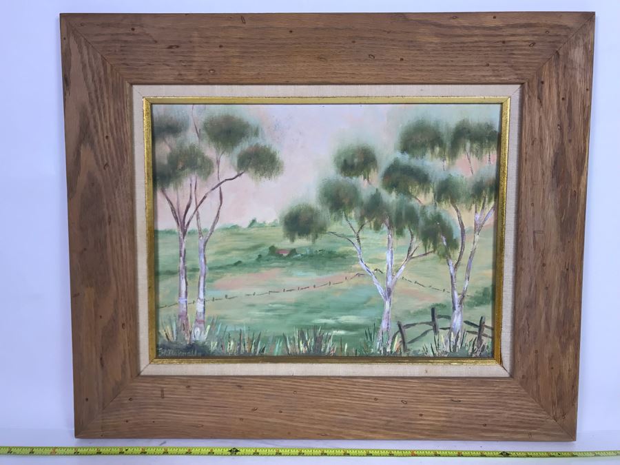 Vintage 1961 Original Helen Reynolds Plein Air Oil Painting Titled 'Eucalyptus Trees, Bonita, CA' 12 X 16 [Photo 1]
