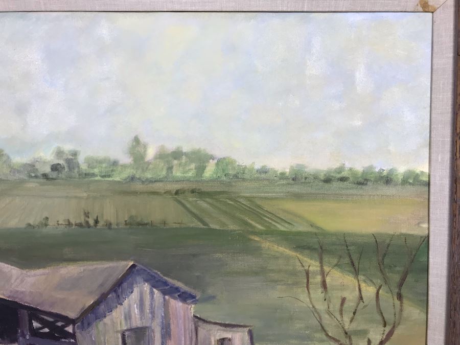 Vintage Original Helen Reynolds Plein Air Oil Painting Of Old Barn In Farm Field 18 X 24 [Photo 6]