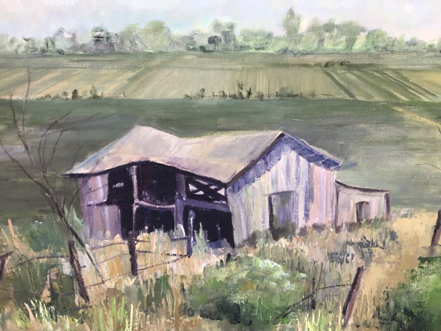 Vintage Original Helen Reynolds Plein Air Oil Painting Of Old Barn In Farm Field 18 X 24 [Photo 4]