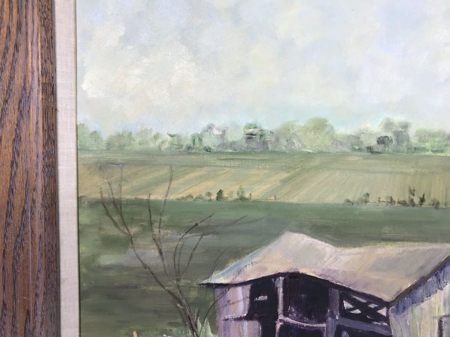 Vintage Original Helen Reynolds Plein Air Oil Painting Of Old Barn In Farm Field 18 X 24 [Photo 5]