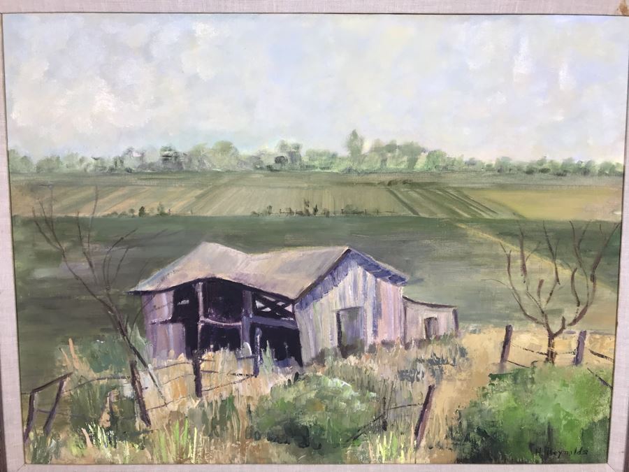 Vintage Original Helen Reynolds Plein Air Oil Painting Of Old Barn In Farm Field 18 X 24 [Photo 3]