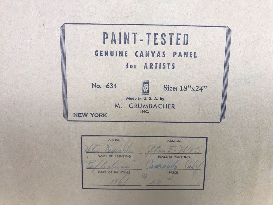 Vintage 1961 Original Helen Reynolds Plein Air Oil Painting Titled 'Reflections' Coronado, CA 18 X 24 [Photo 10]