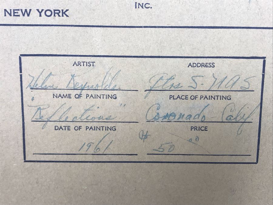 Vintage 1961 Original Helen Reynolds Plein Air Oil Painting Titled 'Reflections' Coronado, CA 18 X 24 [Photo 12]