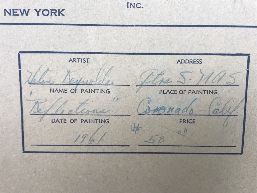 Vintage 1961 Original Helen Reynolds Plein Air Oil Painting Titled 'Reflections' Coronado, CA 18 X 24 [Photo 11]