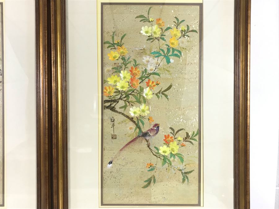 Pair Of Original Signed Chinese Bird On Tree Paintings 11W X 23H [Photo 16]