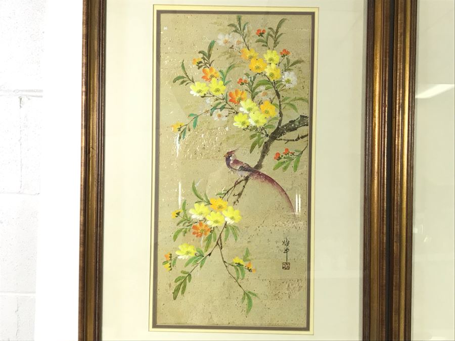 Pair Of Original Signed Chinese Bird On Tree Paintings 11W X 23H [Photo 6]