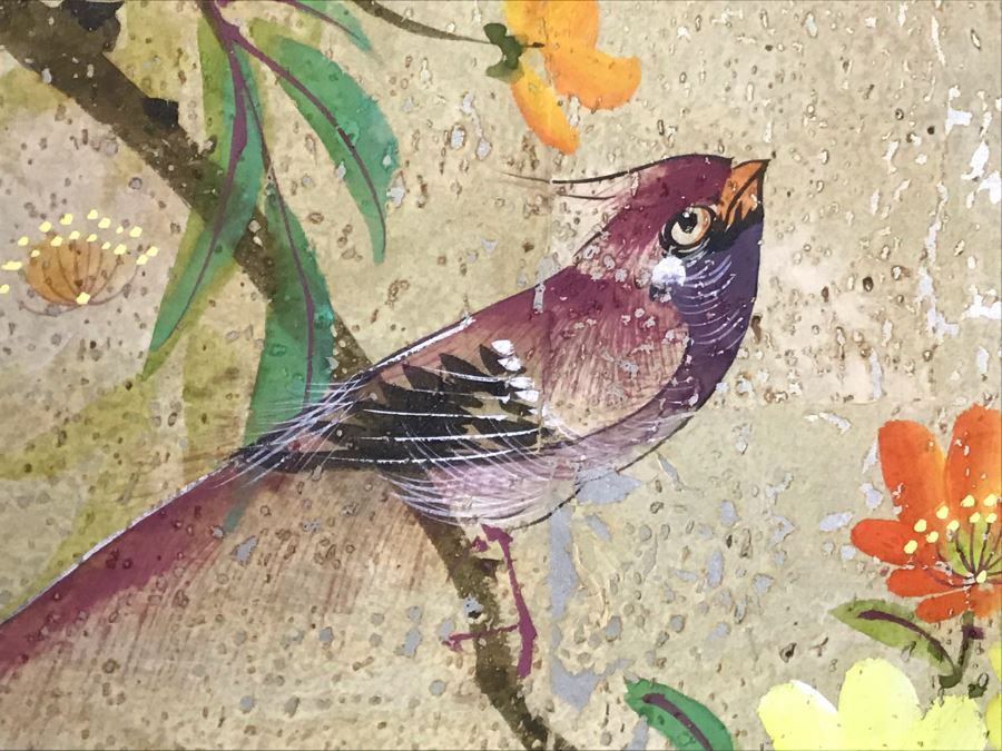 Pair Of Original Signed Chinese Bird On Tree Paintings 11W X 23H [Photo 19]