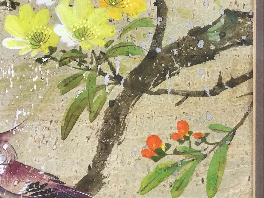 Pair Of Original Signed Chinese Bird On Tree Paintings 11W X 23H [Photo 10]