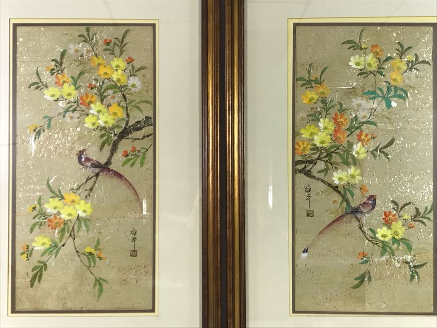 Pair Of Original Signed Chinese Bird On Tree Paintings 11W X 23H [Photo 4]