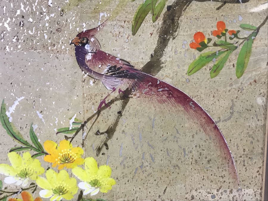 Pair Of Original Signed Chinese Bird On Tree Paintings 11W X 23H [Photo 7]