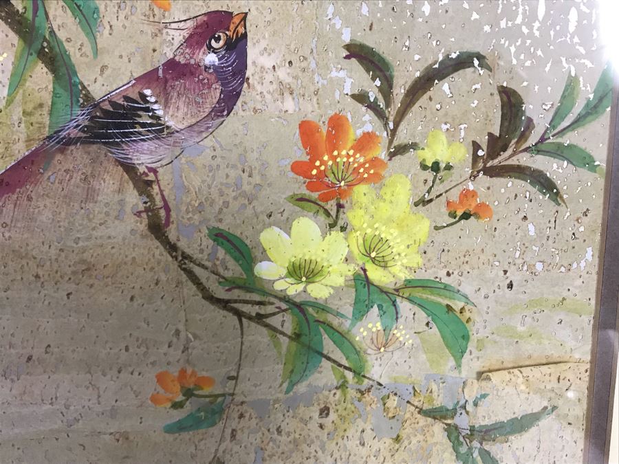 Pair Of Original Signed Chinese Bird On Tree Paintings 11W X 23H [Photo 21]