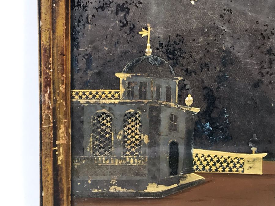 Antique Reverse Gold Painting On Glass 12W X 8H [Photo 3]