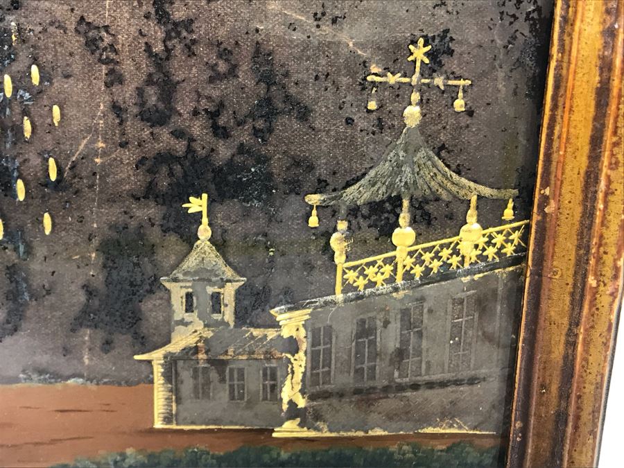 Antique Reverse Gold Painting On Glass 12W X 8H [Photo 7]