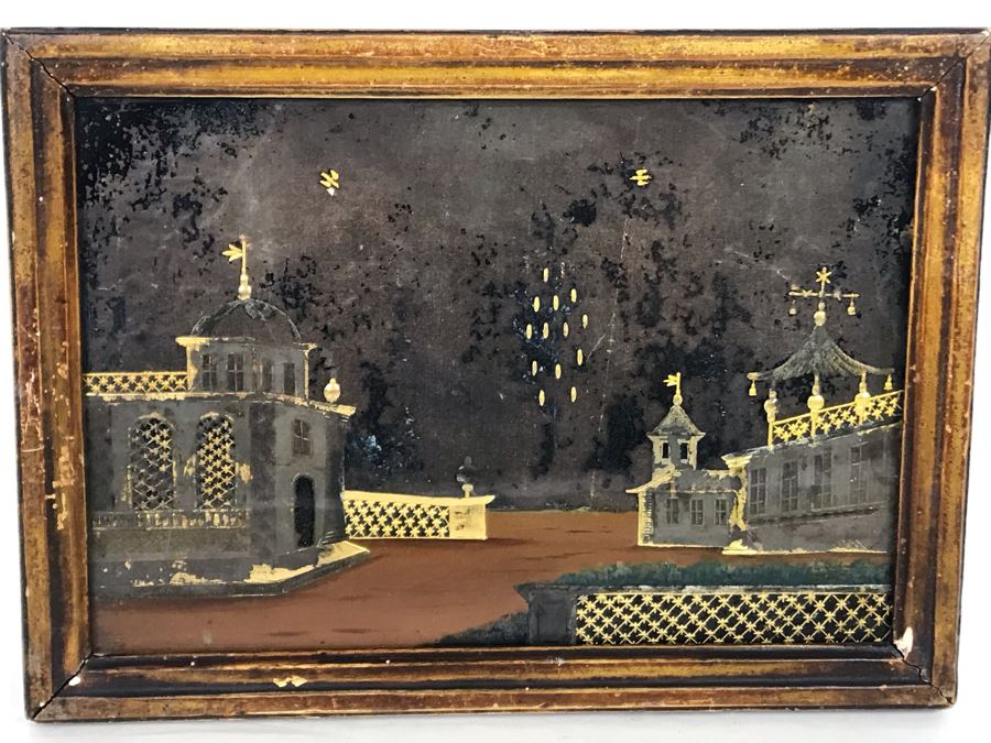 Antique Reverse Gold Painting On Glass 12W X 8H [Photo 2]